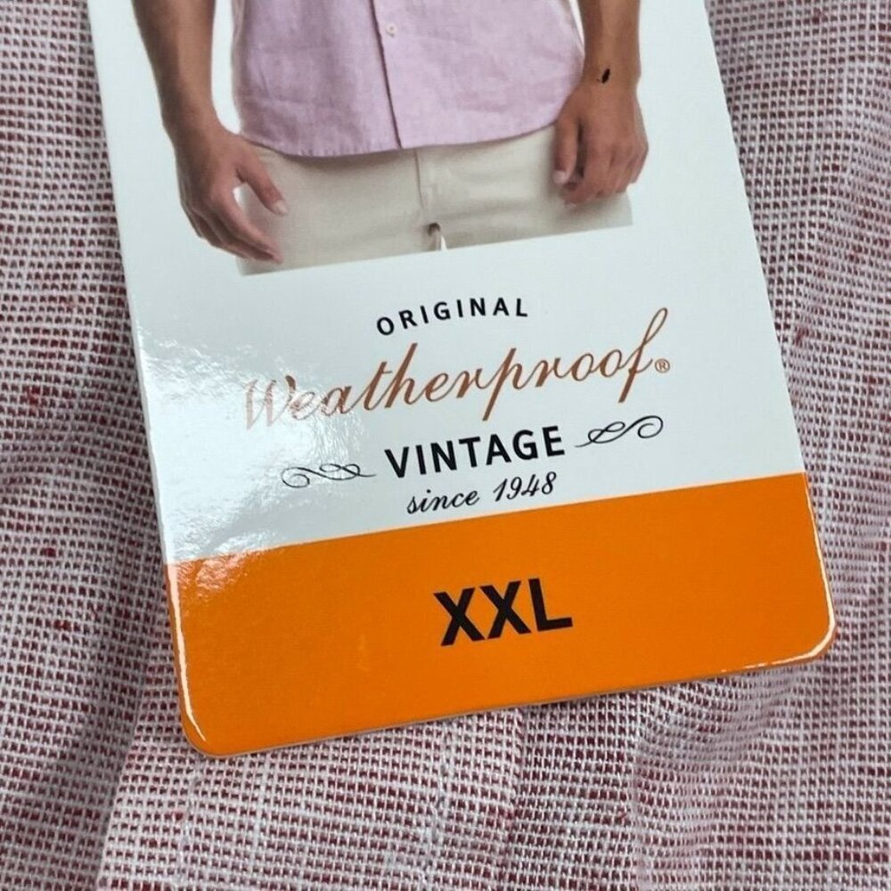 Weatherproof Vintage Mens XXL Pink Washable Linen Short Sleeve Shirt a0405 - Picture 3 of 10